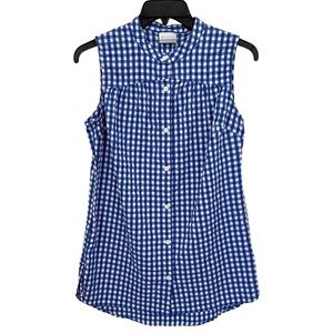 Columbia Top Sleeveless Gingham Print Blue White Button Front Women’s Sz Small